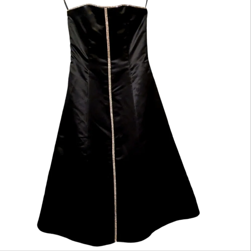Jessica McClintock Black Prom Dress Vintage 80s Formal Gown Rhinestones Satin 4 - Picture 3 of 15